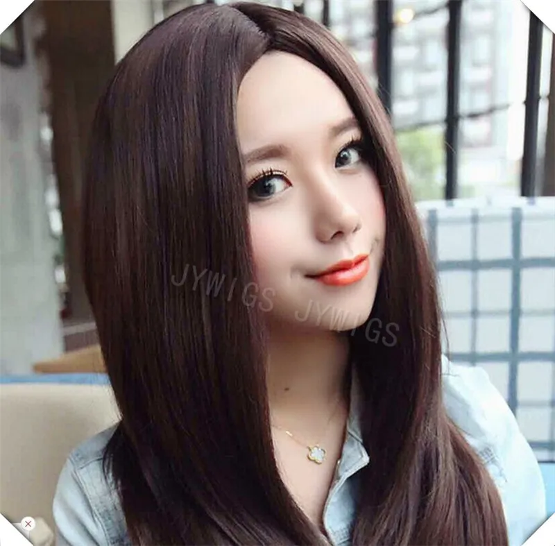 Dark Brown Long Wavy Sexy Syethetic Wig Middle Part