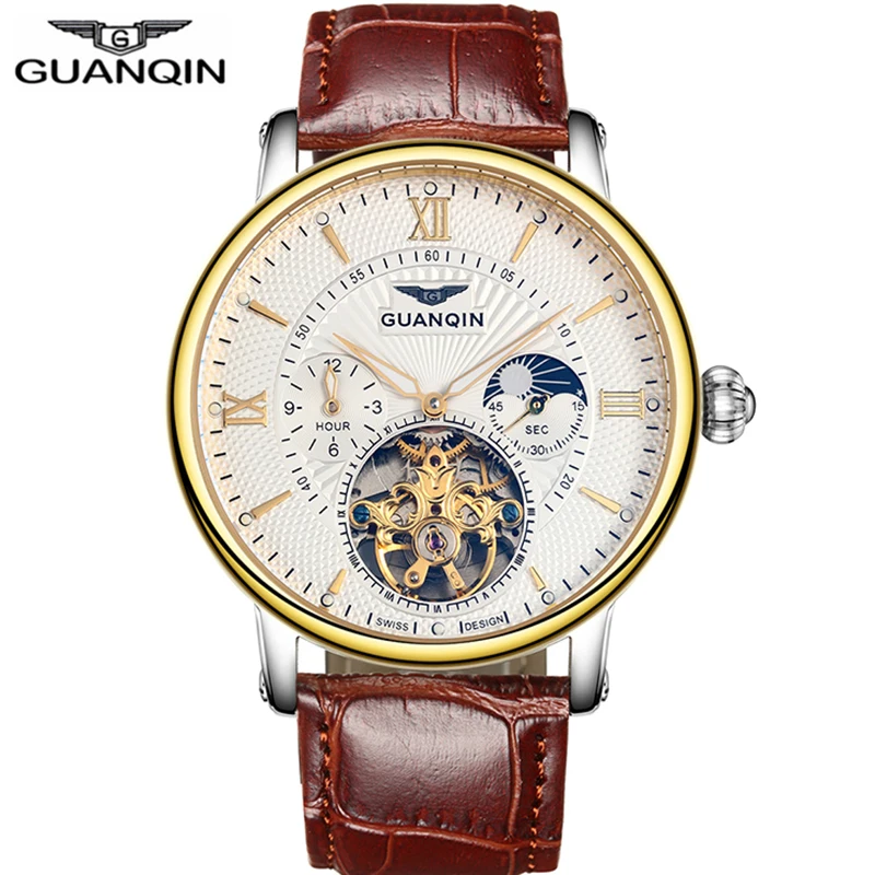 

GUANQIN Skeleton Tourbillon Mens Watches Top Brand Luxury Automatic Mechanical Wristwatches waterproof 16036 Relogio Masculino