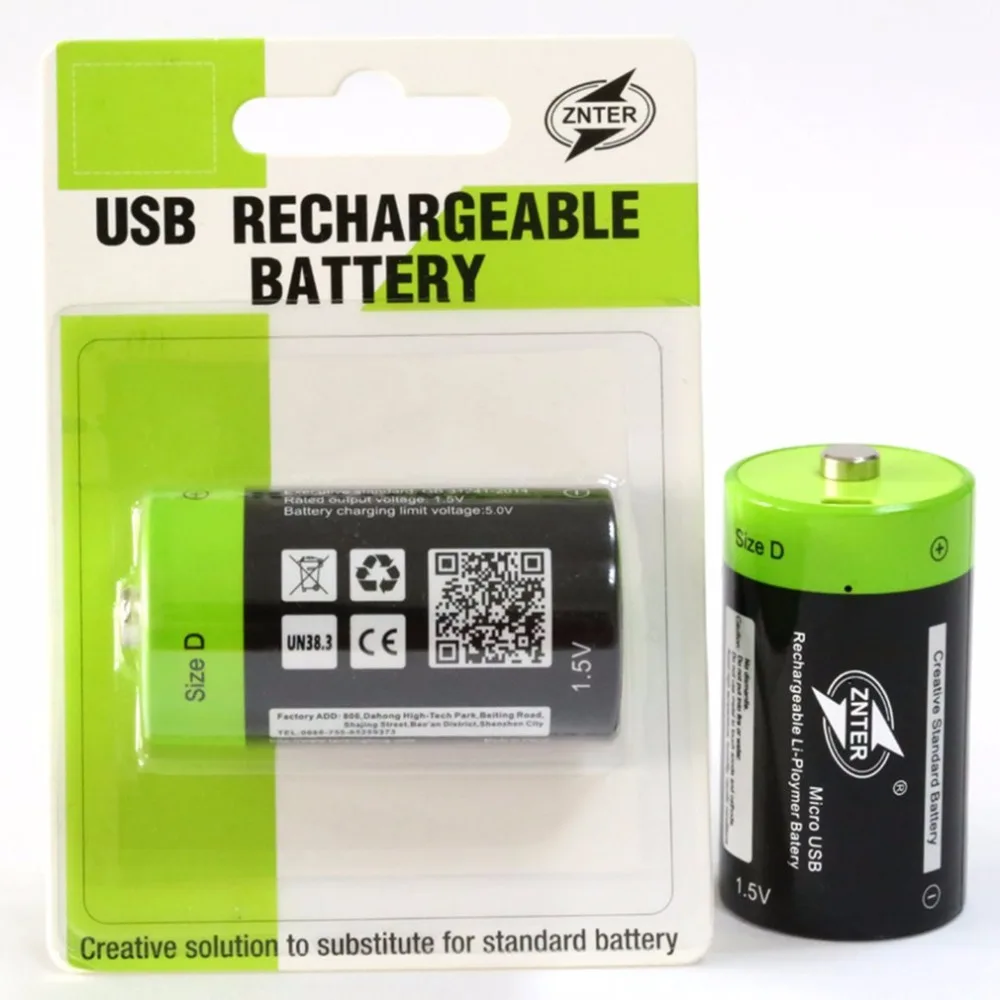 ZNTER 2 шт. 1,5 в 6000 мАч USB перезаряжаемые D батарея Recycle многоцелевой заряженный литий полимерный Play и Plug