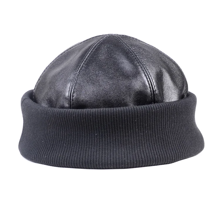Men's Women's Real Leather Round Cap Bonnet Zucchetto Toque Beanie  New Cap Army/Navy Caps/Hats