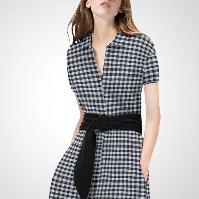 Zomerjurk dames винтажные женские платья женские клетчатые элегантные ретро трапециевидные платья Модная рубашка vestidos AB452