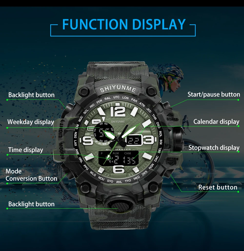 SHIYUNME G стиль для мужчин спортивные часы хронограф Военная Униформа цифровые наручные часы камуфляж ударопрочный Montre Homme Erkek Saat