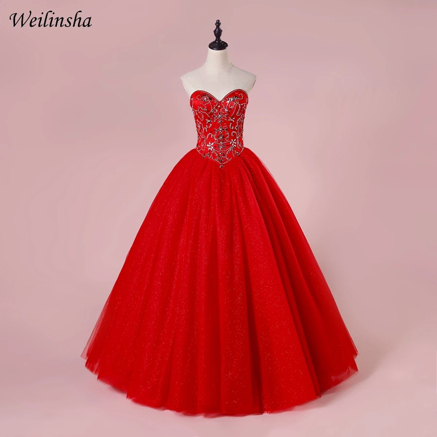 Weilinsha Новое поступление на заказ бальное платье без бретелек Quinceanera сверкающие Бисер Стразы Quinceanera платья сладкие 15 платья