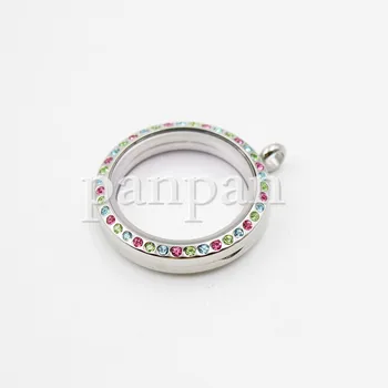 

20mm magnetic 316L Stainless steel floating locket pandent with colorful crystals