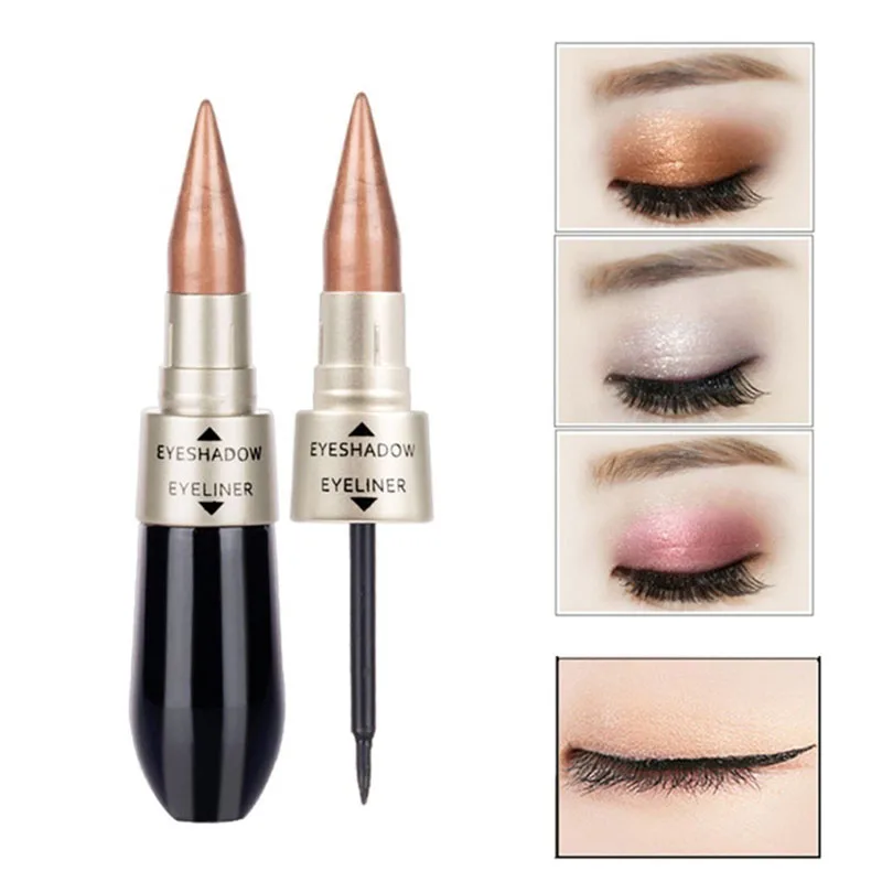 

Professional 2 In 1 Eye Makeup Waterproof Black Eyeliner Pen Long Lasting Glitter Shimmer Eyeshadow Beauty Eyes Cosmetics