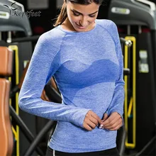 Новинка, спортивные топы, дышащие, круглый воротник, быстросохнущие женские рубашки для иоги, длинный рукав, фитнес, уличная одежда для бега