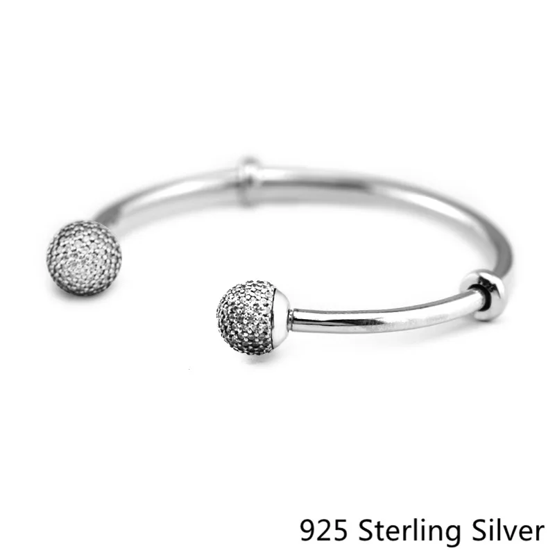 

925 Stersling Silver Charm open Brangle Clear CZ Fashion And Generous Lady Bracelets,European and American Style