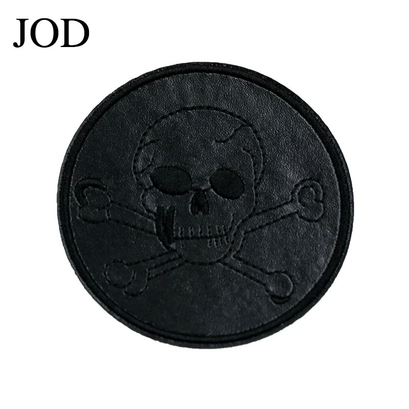 

JOD Black Leather Skull Patches Jacket Applique Punk Iron on Applications Clothes Stickers Rock Logo Decorative Bikers Brand