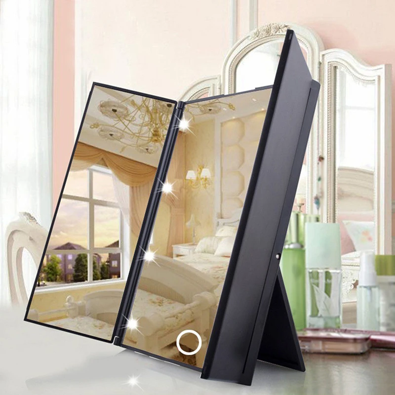 Superior Foldable Tri sided 8 LED Lighted Makeup Mirror Cosmetic Vanity