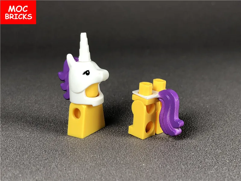 20 компл./лот кубики MOC маска на голову лошадь с рогом Единорог и хвост подходит для