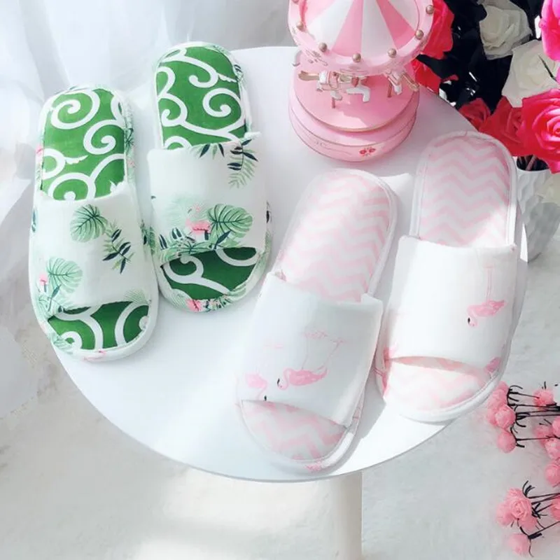 

New Cute Cartoon Girl Heart Flamingo Cotton Shoes Open Toe Non-Slip Cotton Slippers Soft Bottom Indoor Home Cotton Slippers Wome