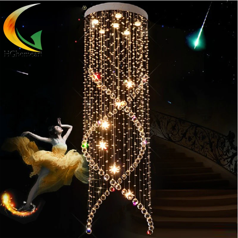 

crystal pendant light double villa living room duplex villa staircase lamp rotating staircase lamp