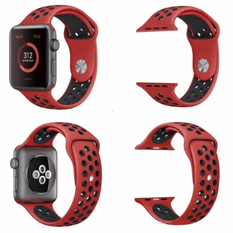 Замена ремешок для Apple Watch серии Группа 1/2/3 двойной Цвета отверстие силиконовые спортивные ремешки для iWatch 42 мм 38 мм
