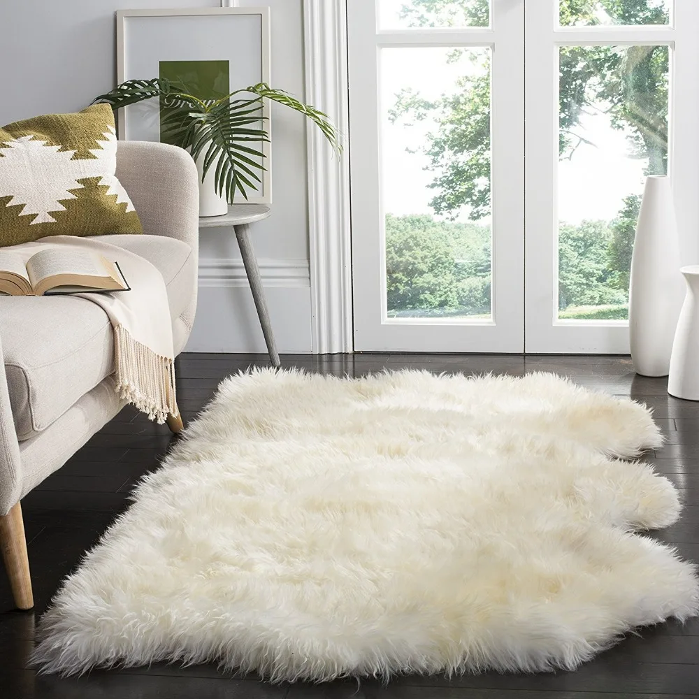 Real Sheepskin Rug Three Pelt Sofa Chair Cover Seat Pad Bay Window Rug
