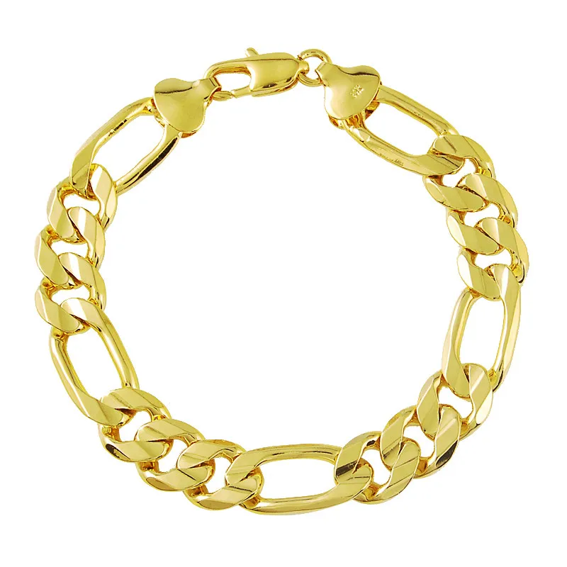 Men's 10MM 20cm Gold Bracelet 24k Gold Color Fashion Jewelry Figaro