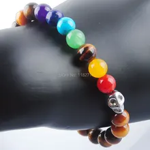 WOJIAER натуральный тигровый глаз смешанный камень драгоценный круглый 8 мм браслет бусины Будда 7 дюймов ювелирные изделия PK3177