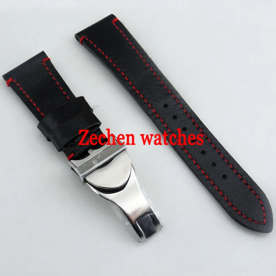 

Black Leather Fabric/Canvas Watch Strap 316L Steel Deployment Buckle Watch 22mm band strap