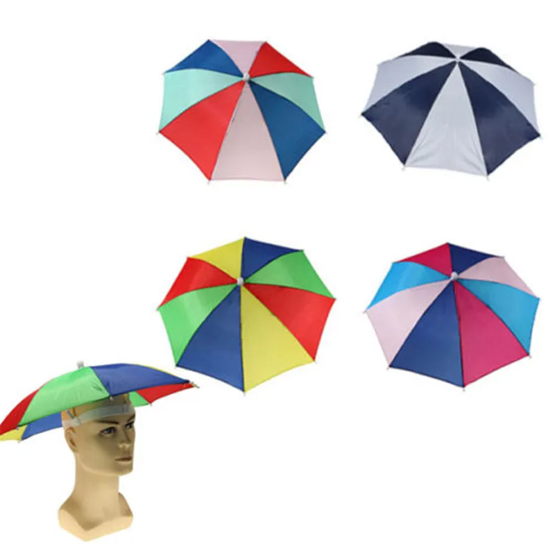 Cute Rainbow Foldable Umbrella Hat Cap Headwear For Outddor Golf