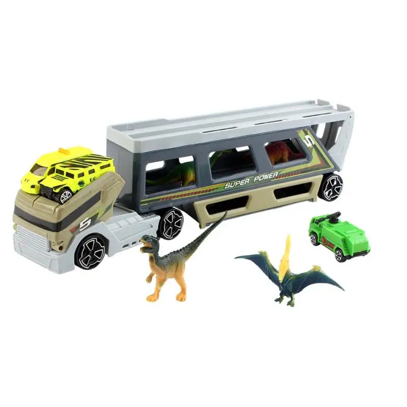 

Children Toy Vehicle Kit Boxed Dinosaur Model Trailer Large Container Transport Truck Set Child Boys Toy Gift