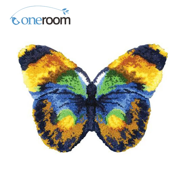 

Colourful Butterfly Hook Rug Kit DIY Unfinished Crocheting Yarn Mat Latch Hook Rug Kit Floor