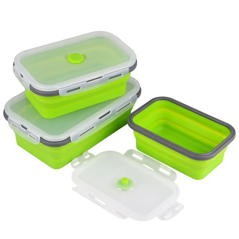 Силиконовый складной Ланч-бокс, контейнер для хранения еды, Bento BPA Free, Microwavable, портативный, для пикника, кемпинга, прямоугольная, открытая коробка