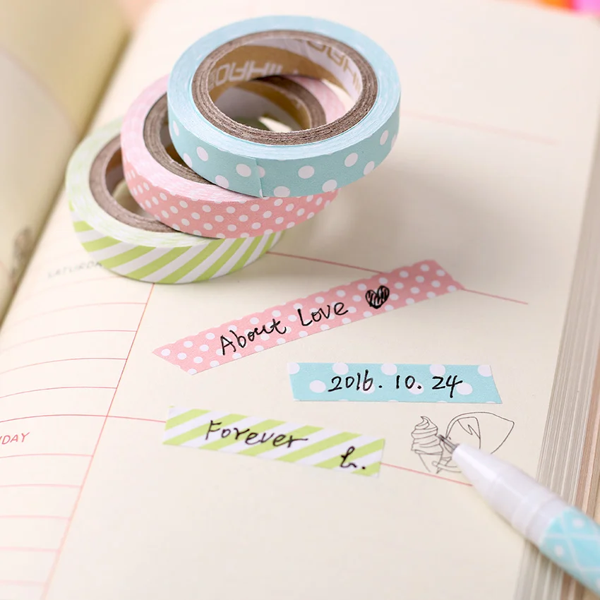 

Candy Color Rainbow Striped Dots Washi Tape Set Decorative Student Tape Papelaria Label Masking Sticker Tape 5PCS/Pack