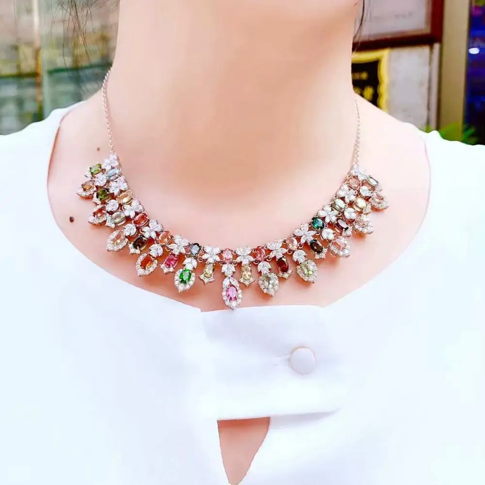 

party luxury style: graceful and colourful tourmaline gemstone necklace for women with silver jewelry 2