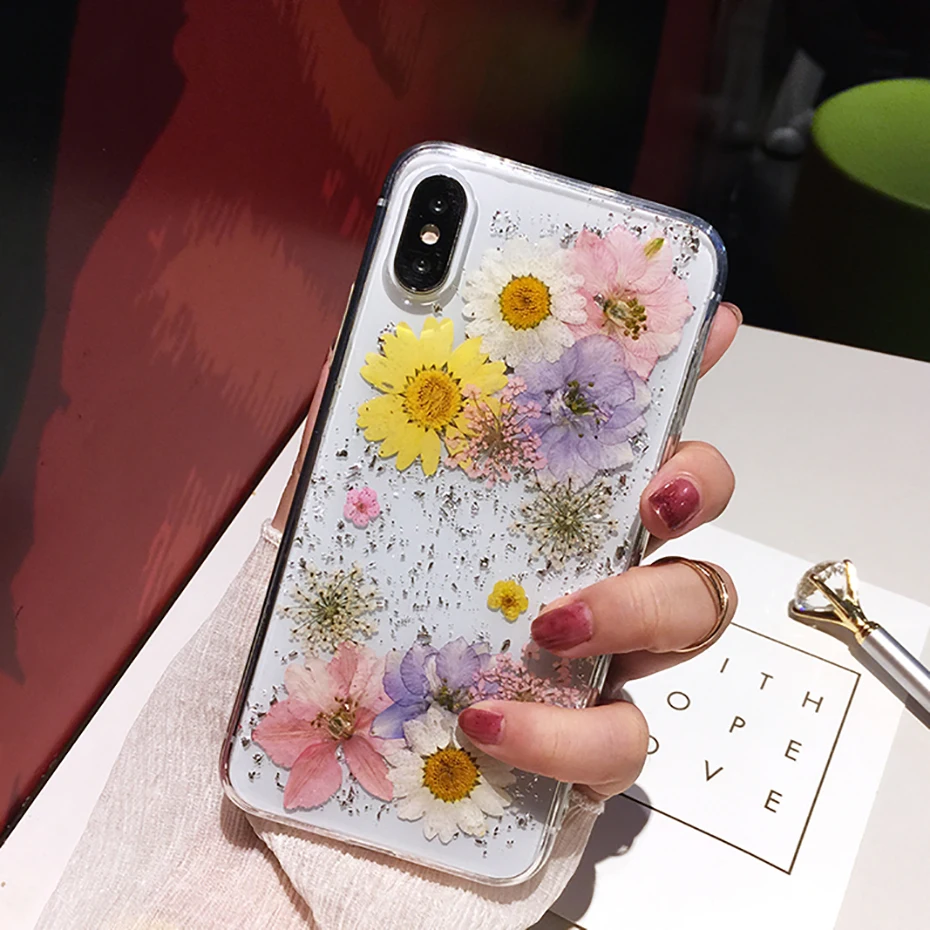 Qianliyao Прозрачный чехол для iPhone 12 11 Pro Max XS XR X 6 6S 7 8 Plus SE с высушенным цветком из