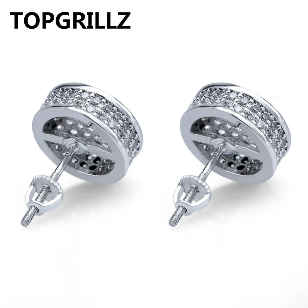 TOPGRILLZ Золото Серебро Цвет Iced Out кубический циркон круглые серьги гвоздики с винтовой задней пряжкой для мужчин женщин хип хоп Ювелирные изделия Подарки