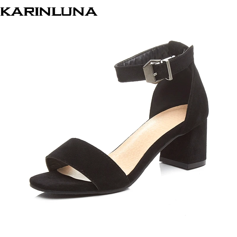 

Karinluna Plus Size 33-42 New Brand 2018 Buckle Strap Office Black Women Shoes Solid Summer Sandals Woman Shoes