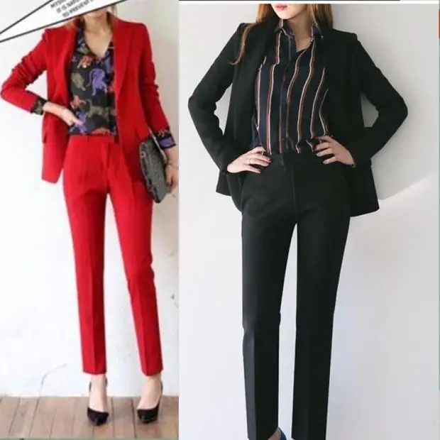 

Pure Boy friend Jacket nine length Pants dark green/Black elegant attractive female office laday women suit