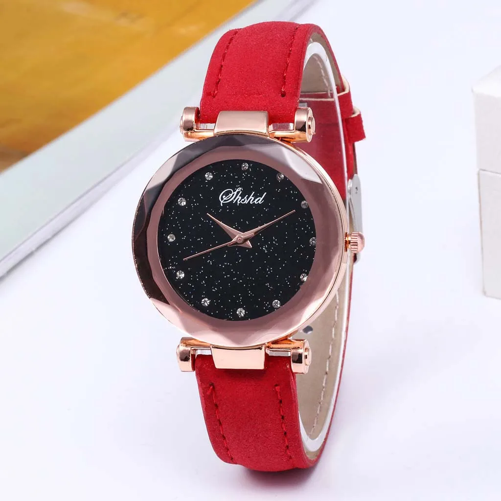 

Luxo Ladies Watch With Crystals Clocks Fashion Luxury Inlay Starry Dial Quartz Leather Belt Ladies Watch Gogoey Women's Watches