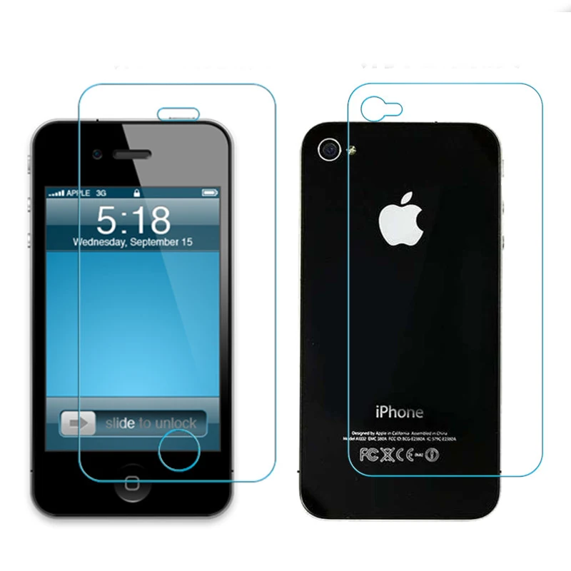 

Front LCD Screen Protector Back Cover Tempered Glass Protective Film Shield For apple iphone 4 4G iphone 4s ecran Accessories