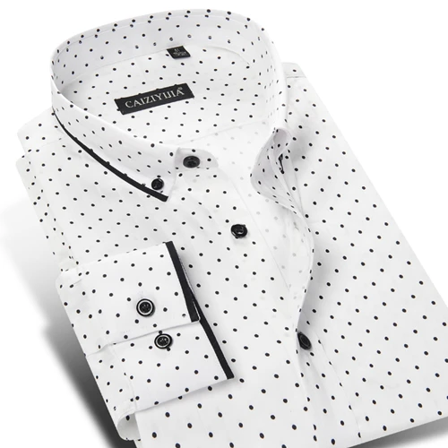 Мужская рубашка в горошек/с треугольным принтом, приталенная рубашка на каждый день, длинный рукав, хлопок, контрастные цвета, пэчворк, рубашка на пуговицах - Цвет: CZ16C540