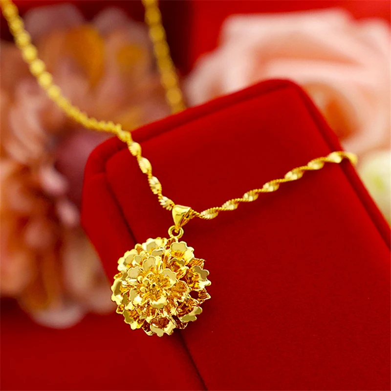 Африканский Золотой цвет ожерелье s для женщин цветок кулон ожерелье Свадебные украшения аксессуары колье Колье подарки на день рождения