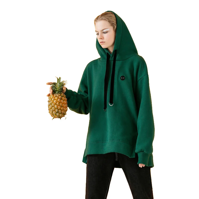 Baratos Toyouth sudaderas negras para mujer otoño Casual bordado suelto estilo novio polar sudaderas verdes para mujer