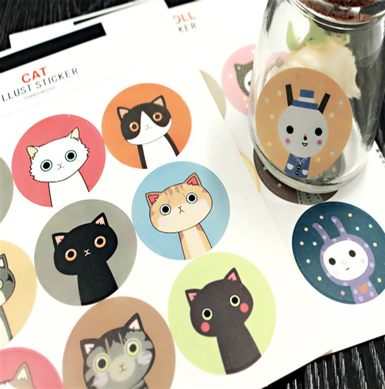 9pcs/lot Kawaii Cats Rabbits Stickers Daily Notebook Journal Decorative Decal Bake Packing Decor Sealed Label Tapes | Канцтовары для