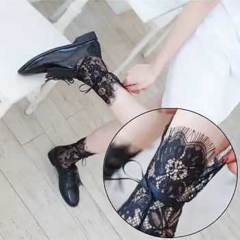 

Sexy Women's Eyelash Lace Ribbon Socks Summer Ladies Transparent Floral Lace Socks Ultra-thin Mesh Bow Fishnet Sock Sox Hosiery