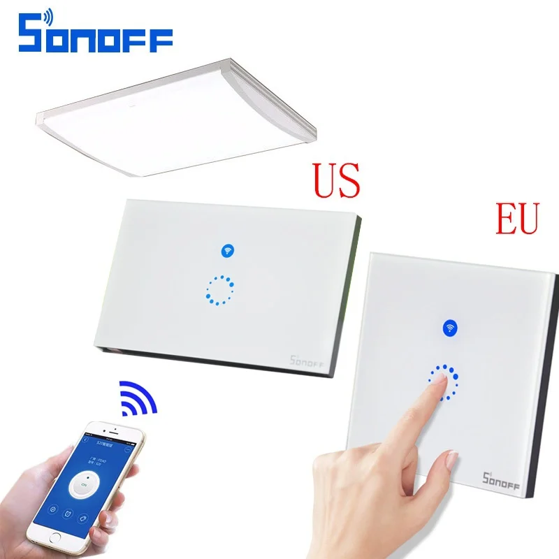 Sonoff сенсорный переключатель Wi Fi Роскошные Glass1 Gang1Way стены Беспроводной