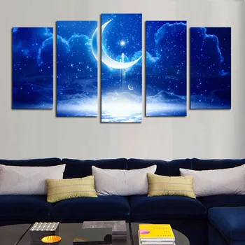 

Unframed 5 Pcs Modern HD Dream Moon Cloudy Canvas Contemporary Art Prints Wall Art Oil Painting Home Decor For Living Room