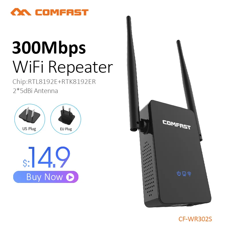 

COMFAST 300Mbps WIFI Extender Repeater 2.4G Wireless Wi fi Mini WI-FI repeater signal amplifier Roteador Router EU US CF-WR302S