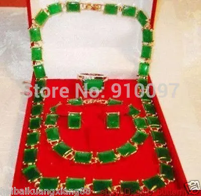

LHX5401S>>>>Charming new green jade necklace bracelet earring ring 9# set