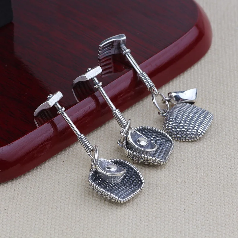 

Asg Cluci Cage Pendants Choker Necklace Thai Wholesale New S925 Pure Pendant Retro Take Lucky Rake And Wing Dustpan For Women