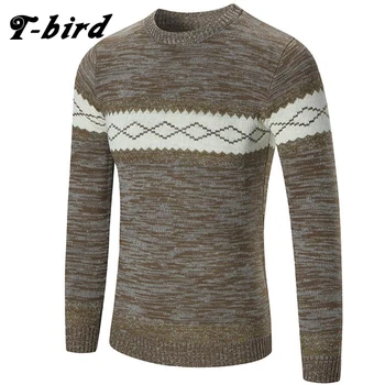 

T-bird 2017 New Autumn Fashion Brand Clothing Men Sweater Striped Lattice O-Neck Slim Fit Casual Pullover Men Sweaters Knitting