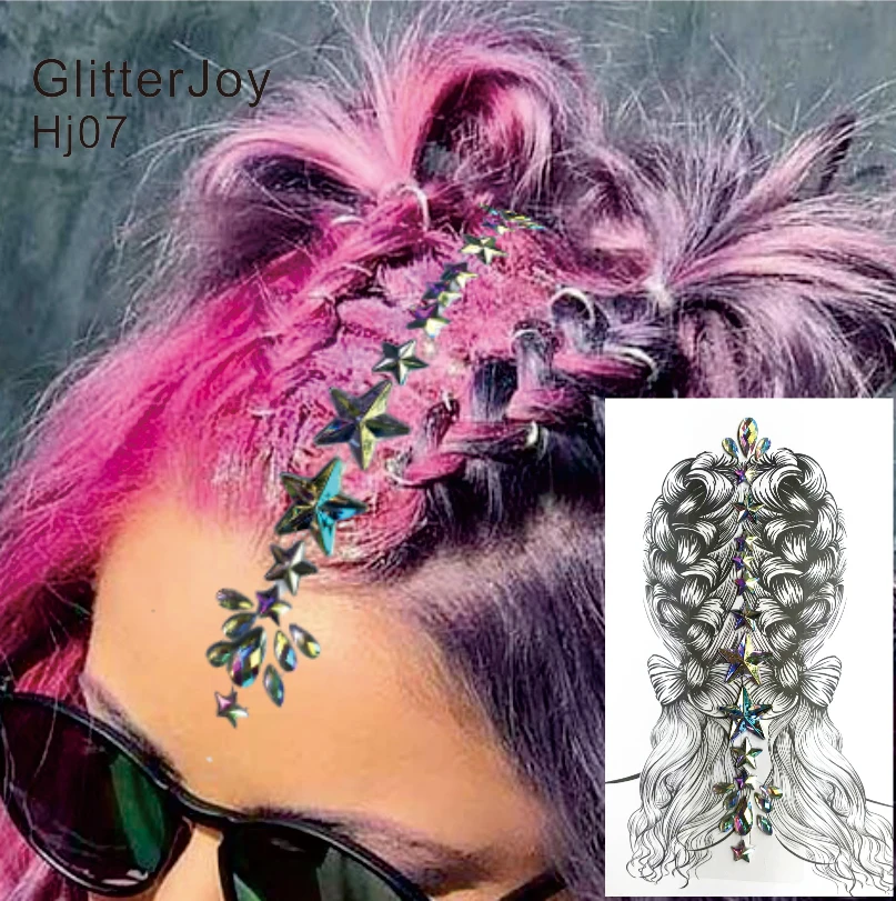 

HJ07 1pc Star Shape Hair Braid Jewels Sticker Body Paint Decor Carnival Music Festival Flower Crown Inspired