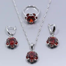 Симпатичное цветочное летнее платье подвеска с красным родонитом 925 серебряного цвета, обувь для невесты, комплекты ювелирных изделий серьги подвеска ожерелье кольцо Размеры 6,#7,#8,#9,#10# подарочная упаковка JS102