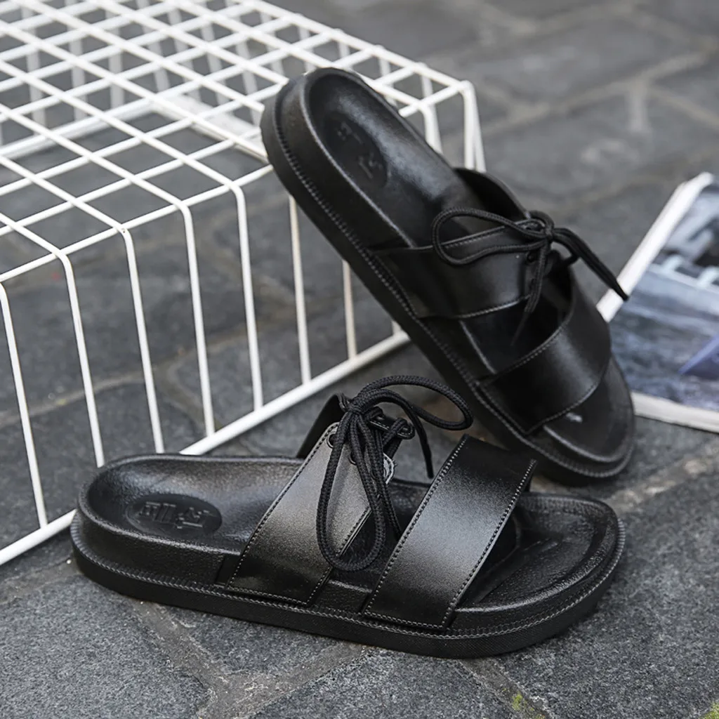 Новое поступление, летняя пляжная обувь на плоской подошве уличные тапочки на толстой подошве прогулочная Обувь На Шнуровке женская обувь zapatos de mujer# CAA