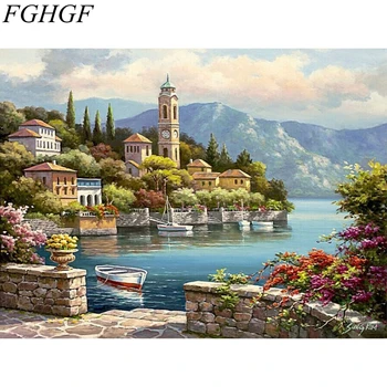 

FGHGF Frameless Fairyland Villa Landscape DIY Painting By Numbers Kits Handpainted Oil Painting Modern Wall Art Canvas