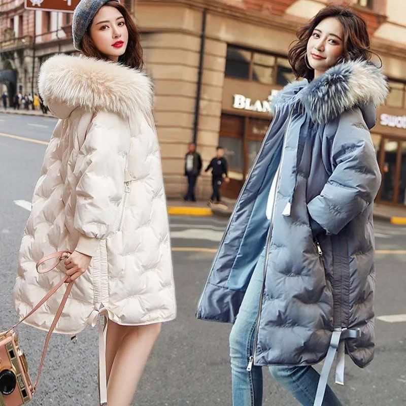 

2019 New Winter Women Real Raccoon Fur Collar Oversize Down Long Coat Female Thick Warm Hooded White Duck Down Jacket Parka C117