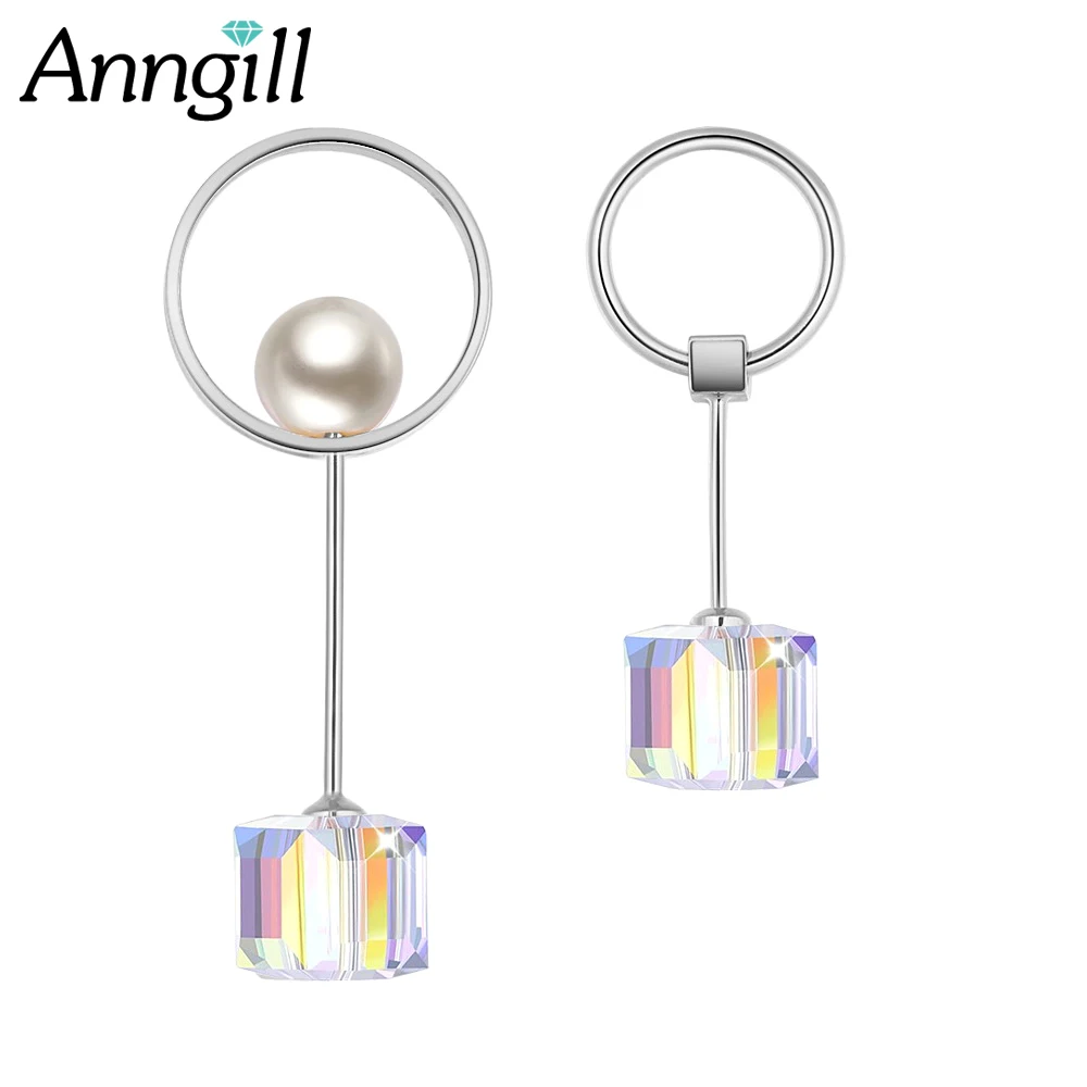 

Korean Crystals from Swarovski Charm Cube Earrings for Women Fashion Asymmetric Long Drop Earring Luxury Wedding Party Jewelry